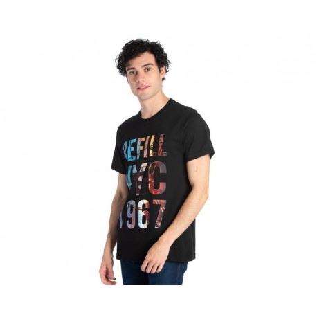 Playera Cuello Redondo Negra marca Refill para Hombre-TodoenunLugar-sku: 108498