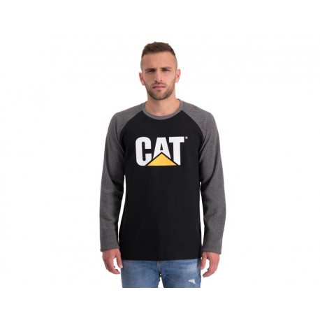 Playera Cuello Redondo Negra marca CAT para Hombre-TodoenunLugar-sku: 109536