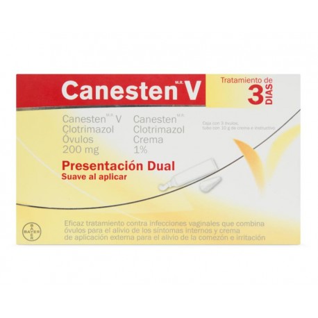 Canesten V Dual 200 mg / 1% Caja con 3 Óvulos y Crema 10 g-TodoenunLugar-sku: 708236