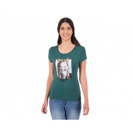 Playera Verde Manga Corta marca Thinner para Mujer-TodoenunLugar-sku: 332223