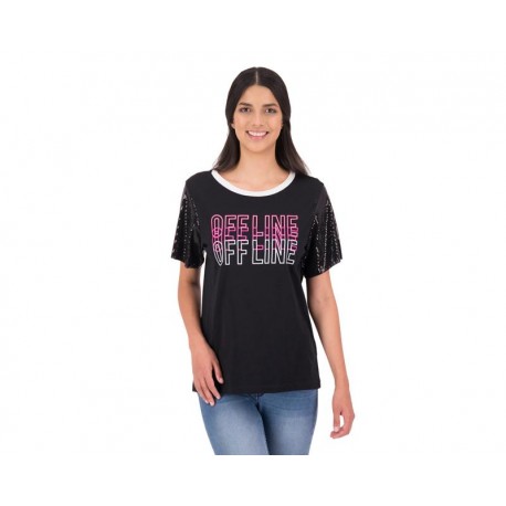 Playera Negra Manga Corta marca Thinner para Mujer-TodoenunLugar-sku: 332253