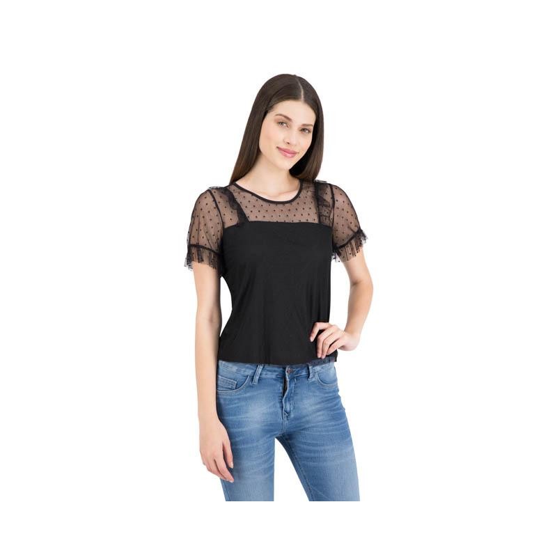 Blusa Negra Manga Corta marca 18 Forever para Mujer